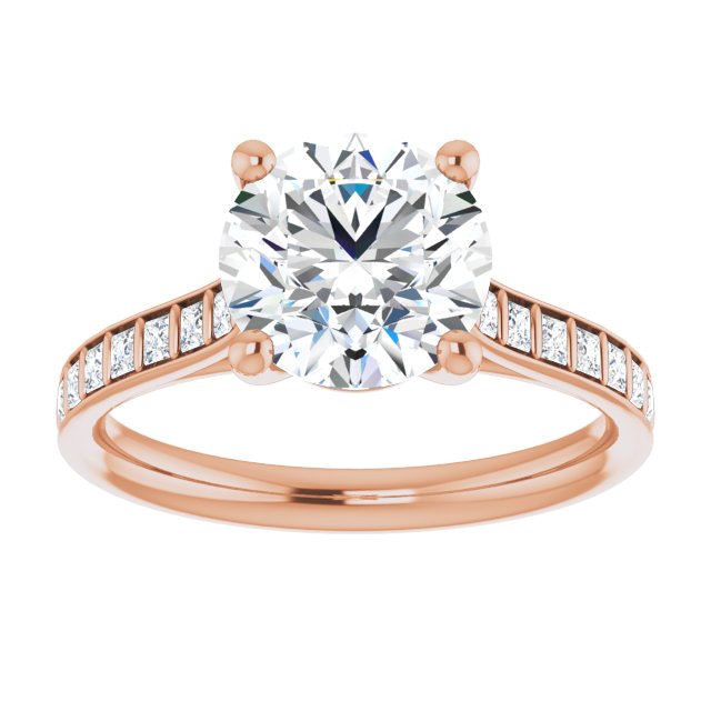 Cubic Zirconia Engagement Ring- The Gloria (Customizable Round Cut Style with Princess Channel Bar Setting)