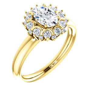 Cubic Zirconia Engagement Ring- The BettyJo (Customizable Oval Cut featuring Cluster Accent Bouquet)