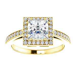 Cubic Zirconia Engagement Ring- The Kira (Customizable Cathedral-Halo Princess Cut Design with Thin Pavé Band)