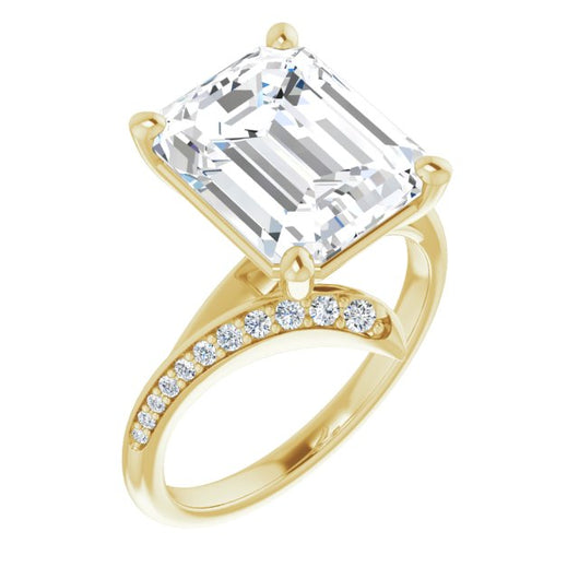 10K Yellow Gold Customizable Emerald/Radiant Cut Style with Artisan Bypass and Shared Prong Band