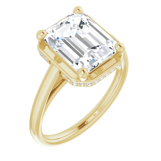10K Yellow Gold Customizable Super-Cathedral Emerald/Radiant Cut Design with Hidden-stone Under-halo Trellis