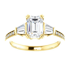 Cubic Zirconia Engagement Ring- The Hazel Rae (Customizable Emerald Cut Design with Quad Baguette Accents and Pavé Band)