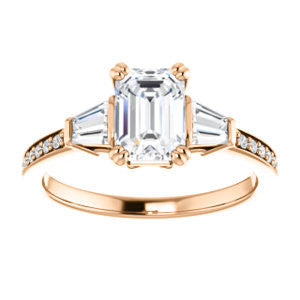 Cubic Zirconia Engagement Ring- The Hazel Rae (Customizable Emerald Cut Design with Quad Baguette Accents and Pavé Band)