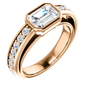 Cubic Zirconia Engagement Ring- The Racquel (Customizable Cathedral-Bezel Radiant Cut Design with Stackable Round-Accented Band)