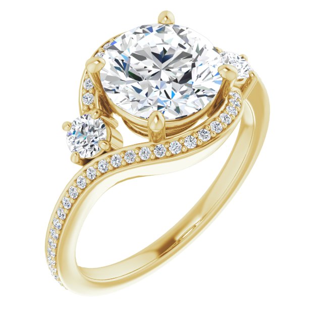 14K Yellow Gold Customizable Round Cut Bypass Design with Semi-Halo and Accented Band