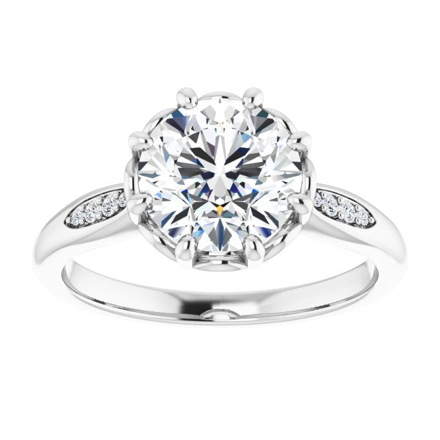 Cubic Zirconia Engagement Ring- The Sandhya (Customizable 9-stone Round Cut Design with 8-prong Decorative Basket & Round Cut Side Stones)