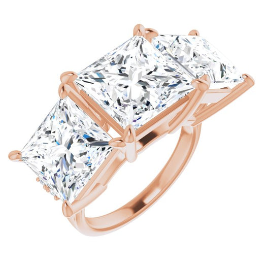10K Rose Gold Customizable Triple Princess/Square Cut Design with Quad Vertical-Oriented Round Accents
