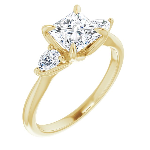 10K Yellow Gold Customizable 3-stone Design with Princess/Square Cut Center and Dual Large Pear Side Stones
