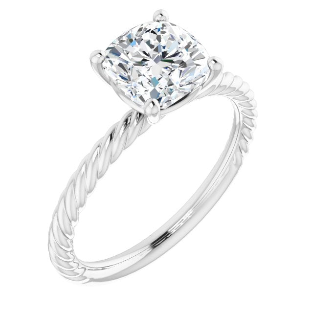 Cubic Zirconia Engagement Ring- The Donna Lea (Customizable Cushion Cut Solitaire featuring Braided Rope Band)