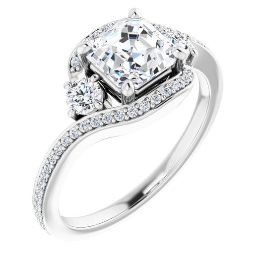 10K White Gold Customizable Asscher Cut Bypass Design with Semi-Halo and Accented Band