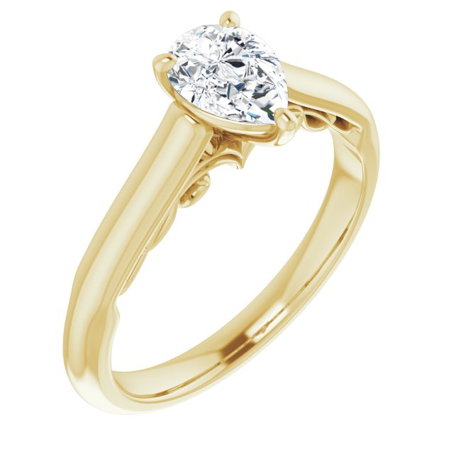 10K Yellow Gold Customizable Pear Cut Cathedral Solitaire with Two-Tone Option Decorative Trellis 'Down Under'