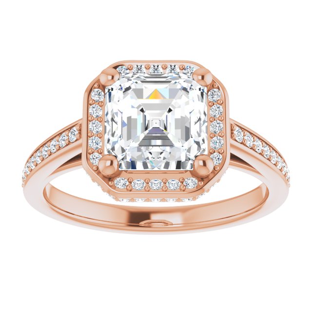 Cubic Zirconia Engagement Ring- The Estelle (Customizable Cathedral-Halo Asscher Cut Design with Under-halo & Shared Prong Band)