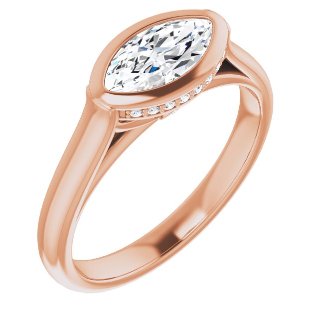 10K Rose Gold Customizable Marquise Cut Semi-Solitaire with Under-Halo and Peekaboo Cluster