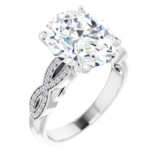 10K White Gold Customizable Oval Cut Design featuring Infinity Pavé Band and Round-Bezel Peekaboos