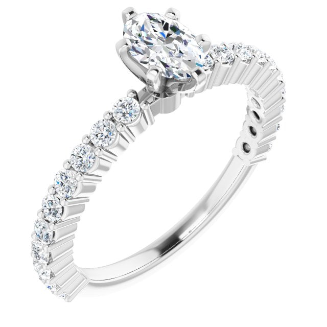 10K White Gold Customizable 8-prong Oval Cut Design with Thin, Stackable Pav? Band