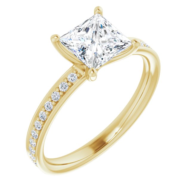 10K Yellow Gold Customizable Classic Prong-set Princess/Square Cut Design with Shared Prong Band