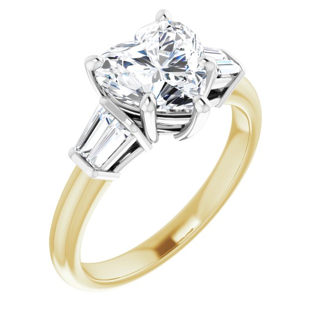 14K Yellow & White Gold Customizable 5-stone Heart Cut Style with Quad Tapered Baguettes