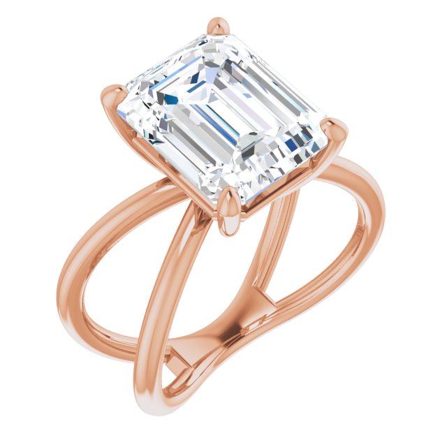 10K Rose Gold Customizable Emerald/Radiant Cut Solitaire with Semi-Atomic Symbol Band