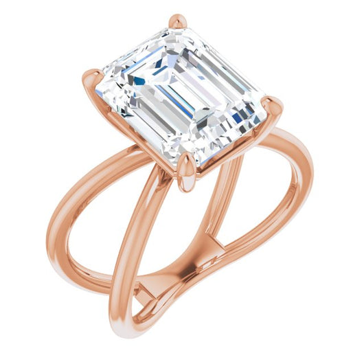 10K Rose Gold Customizable Emerald/Radiant Cut Solitaire with Semi-Atomic Symbol Band