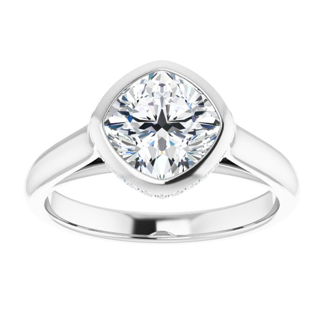 Cubic Zirconia Engagement Ring- The Alexia (Customizable Cushion Cut Semi-Solitaire with Under-Halo and Peekaboo Cluster)