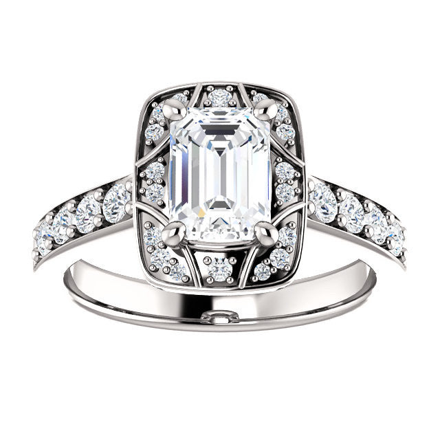 CZ Wedding Set, featuring The Payton engagement ring (Customizable Radiant Cut with Segmented Cluster-Halo and Large-Accented Band)