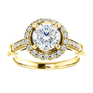 Cubic Zirconia Engagement Ring- The Thelma Ann (Customizable Cathedral-Halo Round Cut Design with Thin Accented Band)