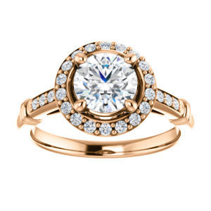 Cubic Zirconia Engagement Ring- The Thelma Ann (Customizable Cathedral-Halo Round Cut Design with Thin Accented Band)