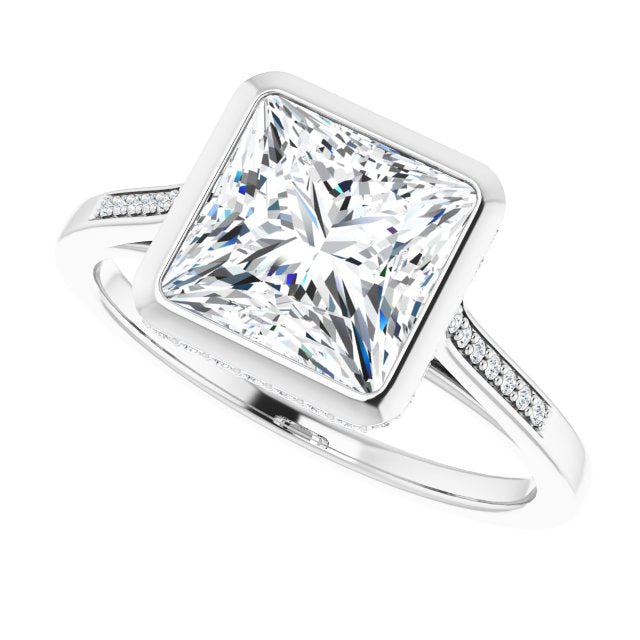 Cubic Zirconia Engagement Ring- The Adalynn (Customizable Cathedral-Bezel Princess/Square Cut Style with Under-halo and Shared Prong Band)