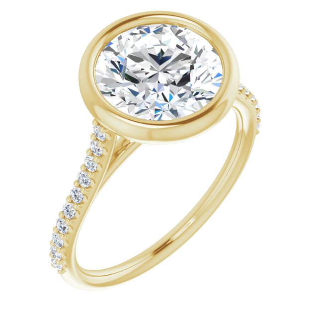 14K Yellow Gold Customizable Bezel-set Round Cut Style with Ultra-thin Pavé-Accented Band
