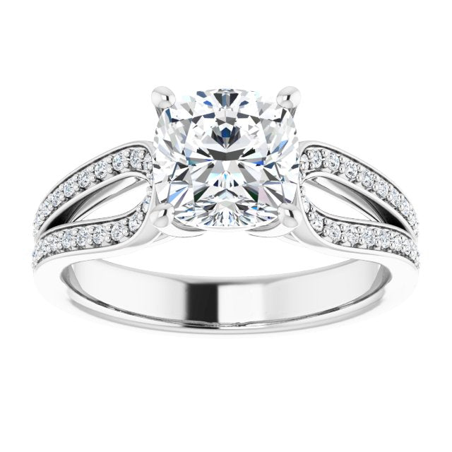 Cubic Zirconia Engagement Ring- The Annemarie (Customizable Cushion Cut Design featuring Shared Prong Split-band)
