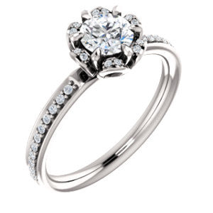 Cubic Zirconia Engagement Ring- The Rosie (Customizable Round Cut Style with Floral-Inspired Halo and Extra-Thin Pavé Band)