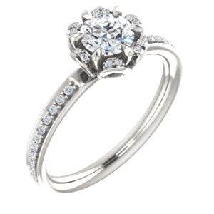 Cubic Zirconia Engagement Ring- The Rosie (Customizable Round Cut Style with Floral-Inspired Halo and Extra-Thin Pavé Band)