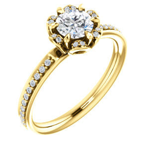 Cubic Zirconia Engagement Ring- The Rosie (Customizable Round Cut Style with Floral-Inspired Halo and Extra-Thin Pavé Band)