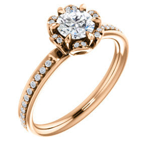 Cubic Zirconia Engagement Ring- The Rosie (Customizable Round Cut Style with Floral-Inspired Halo and Extra-Thin Pavé Band)