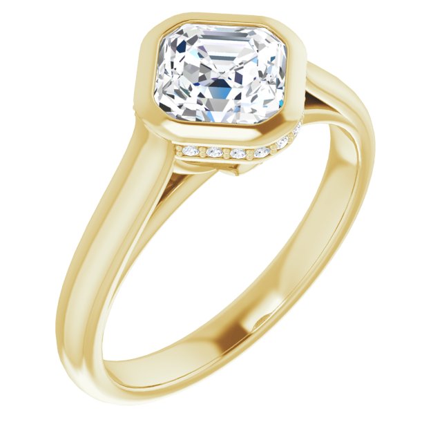 10K Yellow Gold Customizable Asscher Cut Semi-Solitaire with Under-Halo and Peekaboo Cluster