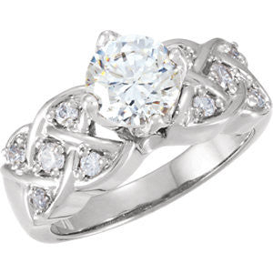 Cubic Zirconia Engagement Ring- The Shaquandra (Customizable 11-stone with Interlocking Metal and Round Accented Band)