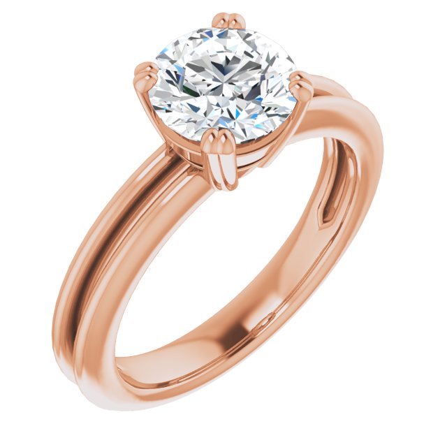 10K Rose Gold Customizable Round Cut Solitaire with Grooved Band
