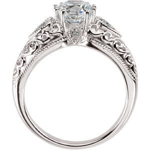 Cubic Zirconia Engagement Ring- The Kanetra (0.5 or 1.0 Carat Round Cut 11-stone with Filigree and Hand-engraved Band)