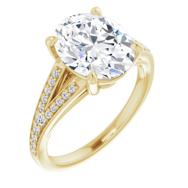 10K Yellow Gold Customizable Oval Cut Center with Thin Split-Shared Prong Band