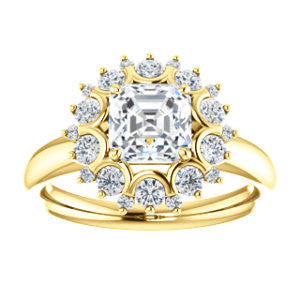 CZ Wedding Set, featuring The BettyJo engagement ring (Customizable Asscher Cut featuring Cluster Accent Bouquet)