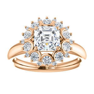 CZ Wedding Set, featuring The BettyJo engagement ring (Customizable Asscher Cut featuring Cluster Accent Bouquet)