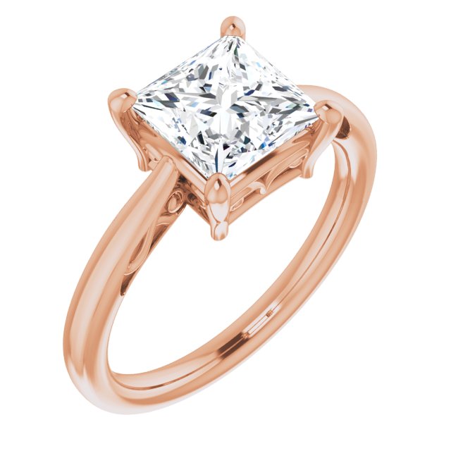 10K Rose Gold Customizable Princess/Square Cut Solitaire with 'Incomplete' Decorations