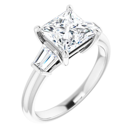 10K White Gold Customizable 5-stone Princess/Square Cut Style with Quad Tapered Baguettes