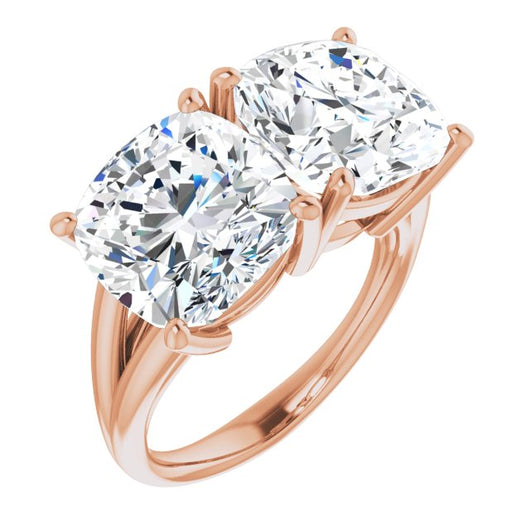 10K Rose Gold Customizable Two-Stone Cushion Cut with Split Band