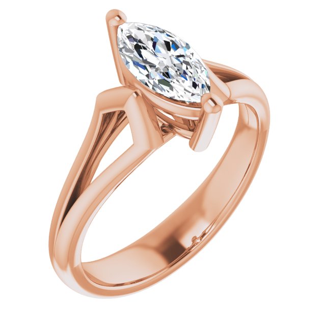 10K Rose Gold Customizable Cathedral-Raised Marquise Cut Solitaire with Angular Chevron Split Band