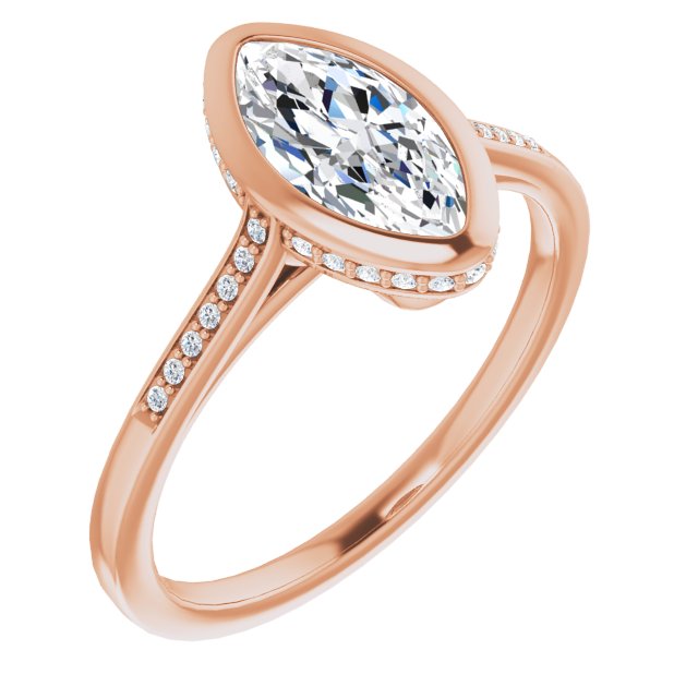 10K Rose Gold Customizable Cathedral-Bezel Marquise Cut Style with Under-halo and Shared Prong Band