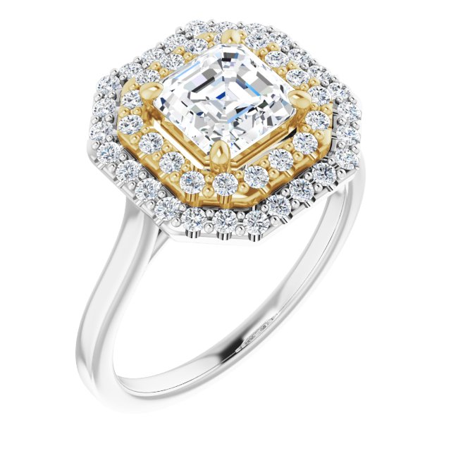 14K White & Yellow Gold Customizable Cathedral-set Asscher Cut Design with Double Halo