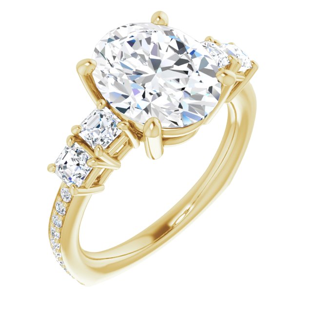 10K Yellow Gold Customizable Oval Cut 5-stone Style with Quad Oval Accents plus Shared Prong Band