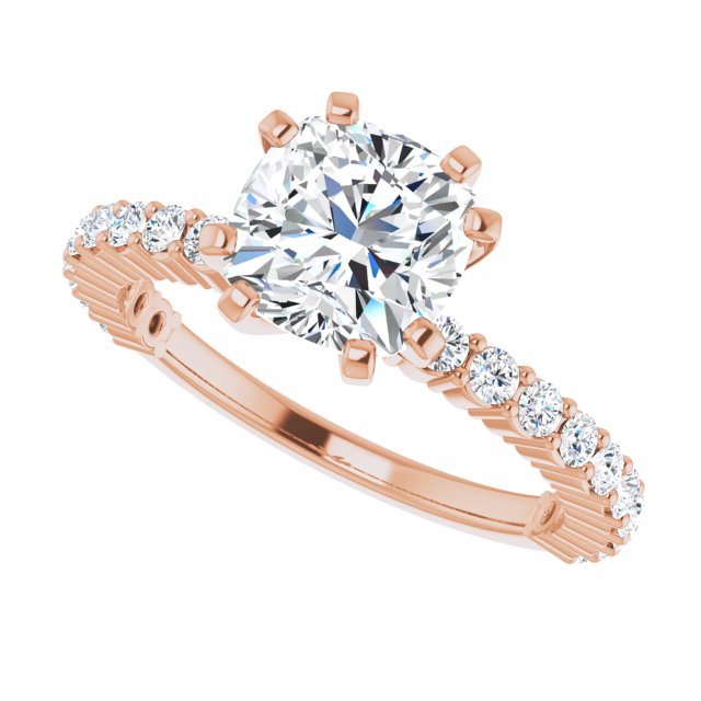 Cubic Zirconia Engagement Ring- The Thea (Customizable 8-prong Cushion Cut Design with Thin, Stackable Pavé Band)