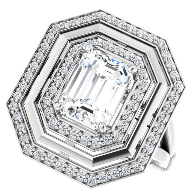 Cubic Zirconia Engagement Ring- The Allie (Customizable Radiant Cut Oversized 2x Halo Style with Knuckle Accented Split Band)